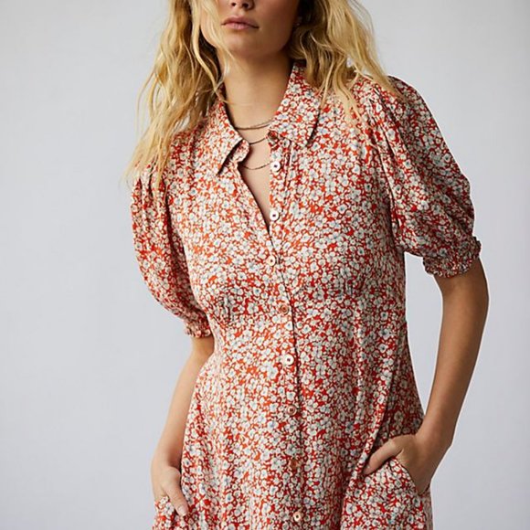 COPY - NWT Free People Small Debbie Floral Jean Shirt Dress Maxi Duster empire … - Picture 2 of 8